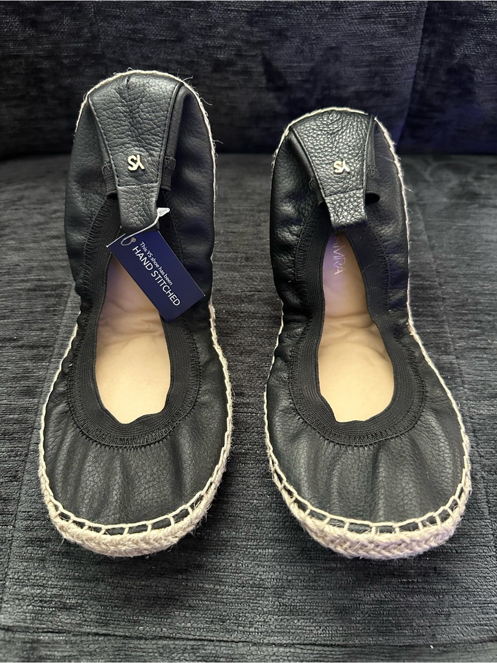 Yosi Samra Black Leather Foldable Espadrille Ballet Flats - Comfortable Slip-On